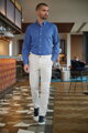 Pánské elastické Chino Leo Slim fit Brook Taverner - Běžná délka 80 cm