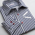 SmartMen pánská košile modrý proužek - NAVY BLUE s červenými knoflíčky střih Slim fit