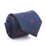 Tmavě modrá hedvábná kravata s červenými kvítky