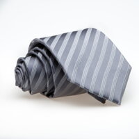 Svatební kravata z hedvábí šedá se stříbrným proužkem SmartMen