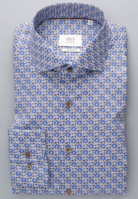 Luxusní pánská košile 1863 BY ETERNA Modern Fit Smart Casual košile modrý květinový vzor Non iron