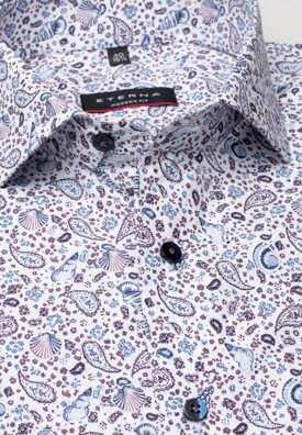 ETERNA Slim Fit pánská košile krátký rukáv Popelín vínově modrý potisk moře