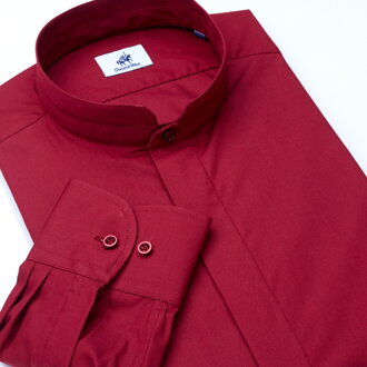 SmartMen vínová pánská košile Mandarin límec & skrytá léga Popelín Slim fit