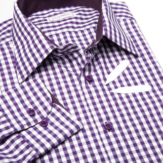 SmartMen pánská košile fialová kostka s kontrastem na límečku a manžetách - Casual Regular