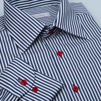 SmartMen pánská košile svislý modrý proužek červené knoflíky Non Iron Regular fit