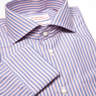 SmartMen business pánská košile modrý a růžový proužek Slim fit