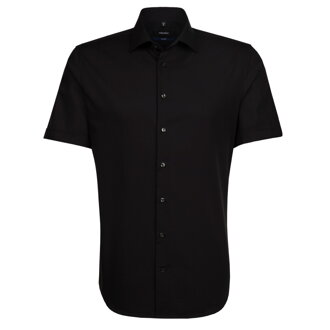 Pánská černá popelínová nežehlivá košile s krátkým rukávem shaped fit Seidensticker