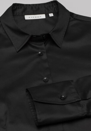 ETERNA Regular (Modern Classic) dámská černá neprosvítající halenka dlouhý rukáv rypsový kepr 100% bavlna Easy Iron