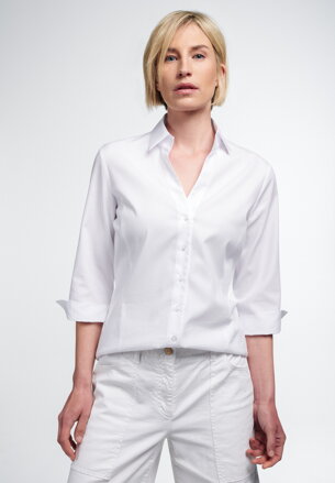 Dámská žakárová bílá košile s 3/4 rukávem ETERNA Regular 100% bavlna easy iron