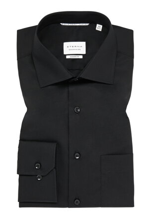ETERNA Modern Fit černá košile pánská dlouhý rukáv Popelín s kapsičkou - Prodloužený rukáv 68 cm
