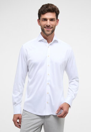 1863 BY ETERNA Jersey luxusní pletená pánská košile bílá Modern Fit super soft Easy Care
