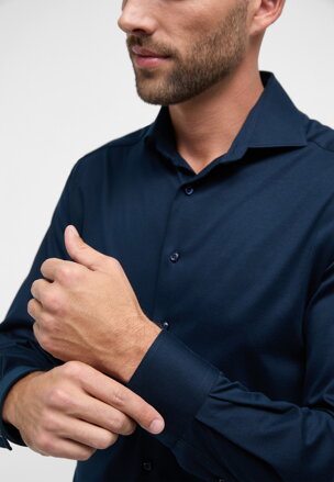 1863 BY ETERNA Jersey luxusní pletená pánská košile půlnoční modrá Modern Fit super soft Easy Care