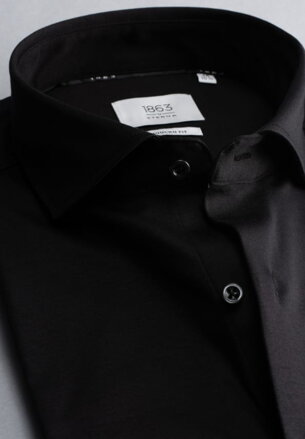 1863 BY ETERNA Jersey luxusní pletená pánská košile černá Modern Fit super soft Easy Care