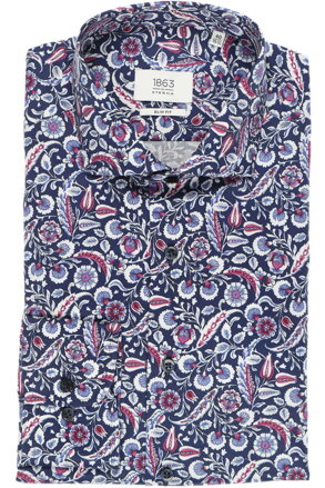 Luxusní pánská košile 1863 BY ETERNA Modern Fit Casual košile tmavě modrý květinový vzor Non iron