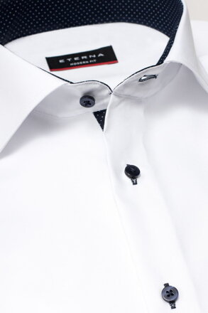 Pánská košile ETERNA Modern Fit Royal Oxford bílá s modrým kontrastem Non Iron prodloužený rukáv