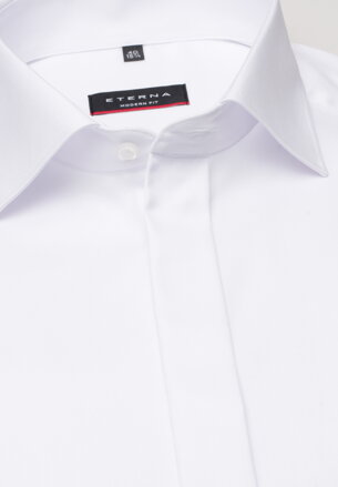 ETERNA Modern Fit bílá neprosvítající košile dlouhý rukáv Rypsový kepr Non Iron 100% bavlna Francouzská manžeta Límeček Kent Prodloužený rukáv 68 cm 