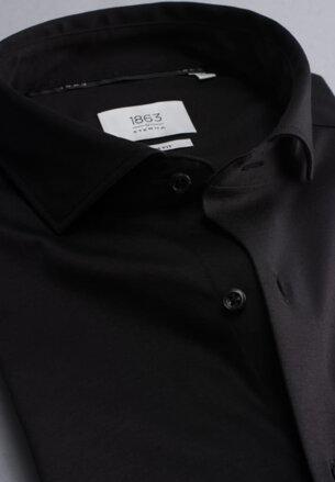 1863 BY ETERNA Jersey luxusní pletená pánská košile černá Slim Fit super soft Easy Care