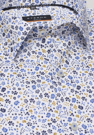 ETERNA Slim Fit košile dlouhý rukáv modro okrový květinový vzor - elastická Easy Iron
