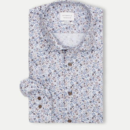 ETERNA Slim fit košile květinový motiv hnědo modrá Non Iron