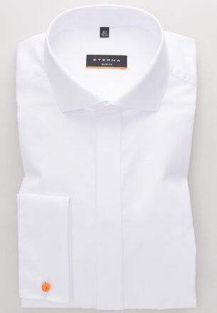 ETERNA Slim Fit bílá neprosvítající košile na manžetové knoflíčky Non Iron Cover - skrytá léga