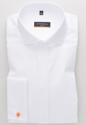 ETERNA Slim Fit bílá neprosvítající košile Cover na manžetové knoflíčky Non Iron Cover - Skrytá léga Prodloužený rukáv 70 cm 