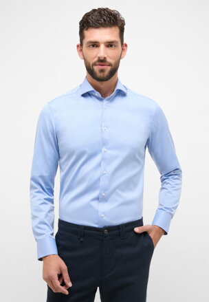 ETERNA Slim Fit středně modrá neprůhledná košile dlouhý rukáv Non Iron Cover