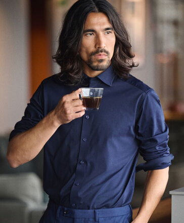  J. Harvest & Frost pánská košile Oxford s dlouhým rukávem Navy Slim Easy Care