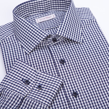 SmartMen pánská košile modrá kostka Smart Casual střih Slim fit