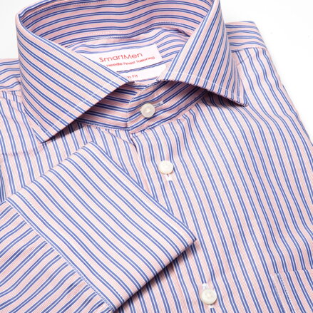 SmartMen business pánská košile modrý a růžový proužek Regular fit