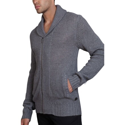 Pánský svetr na zip s límcem do V šedý melír