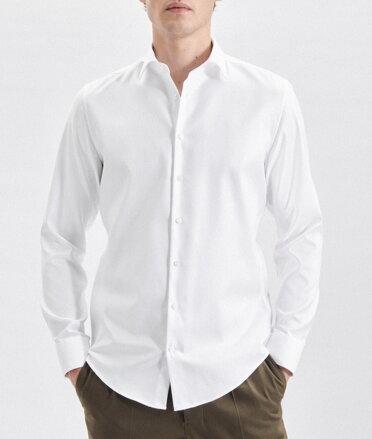 Pánská bílá keprová nežehlivá košile Cover Shaped fit s dlouhým rukávem Seidensticker