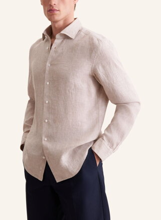 Lněná béžová pánská košile Slim fit Seidensticker