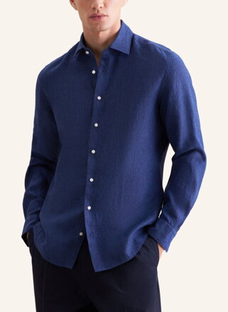 Lněná modrá pánská košile Slim fit Seidensticker