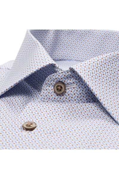 ETERNA Modern Fit pánská letní košile krátký rukáv modrý geometrický potisk popelín Easy Iron