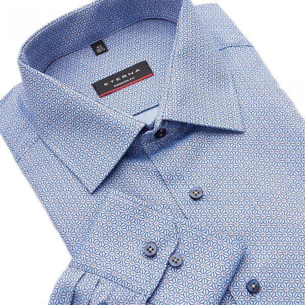 ETERNA Modern Fit pánská košile modro šedá s geometrickým potiskem Non Iron 43