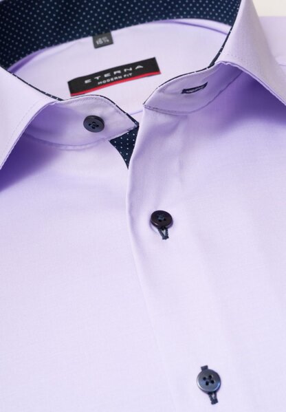 Jednobarevná světle fialová košile ETERNA pro muže dlouhý rukáv a barevný kontrast