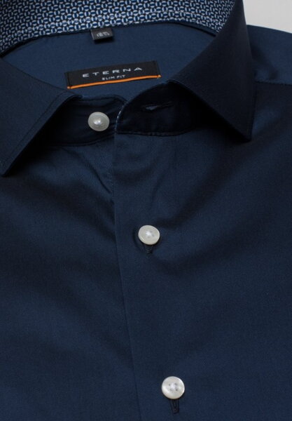 ETERNA Slim Fit strečová formální košile dlouhý rukáv Navy s kontrastem Non Iron
