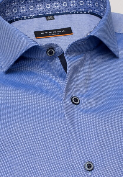 Smart Casual košile ETERNA Slim Fit modrá s kontrastem Natté Non Iron 38