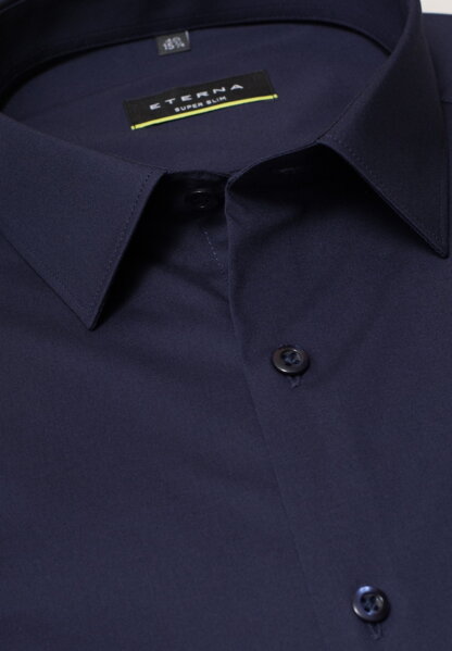 ETERNA Super Slim elastická košile pánská tmavo modrá nežehlivá úprava límec Mini Kent