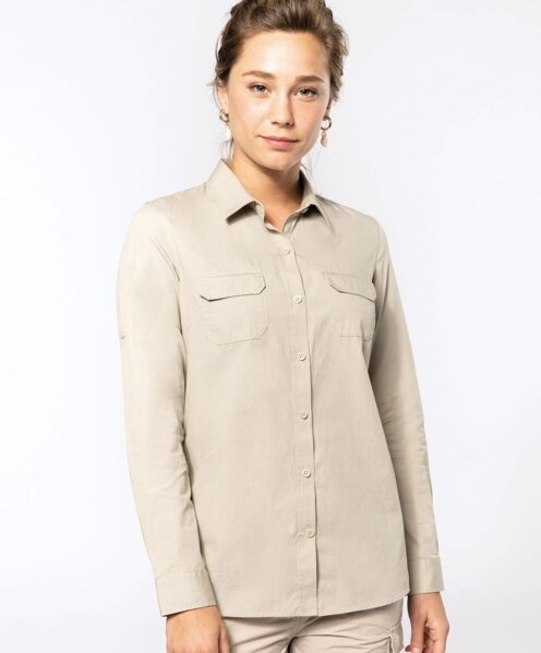 Dámská košile Safari 2 náprsní kapsy dlouhý rukáv 100% bavlna Popelín