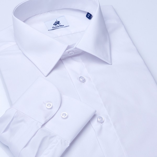 SmartMen čistě bílá košile pánská dlouhý rukáv moderní Kent Non Iron Slim Fit