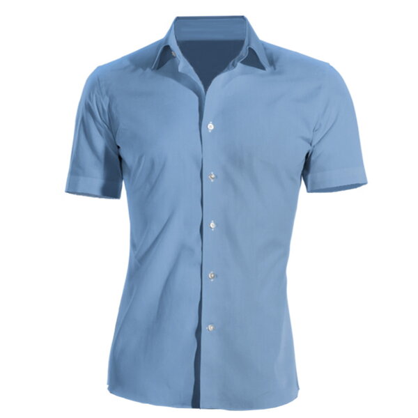 Firemní košile pánská modrá krátký rukáv 100 % bavlna s úpravou pro snadné žehlení
