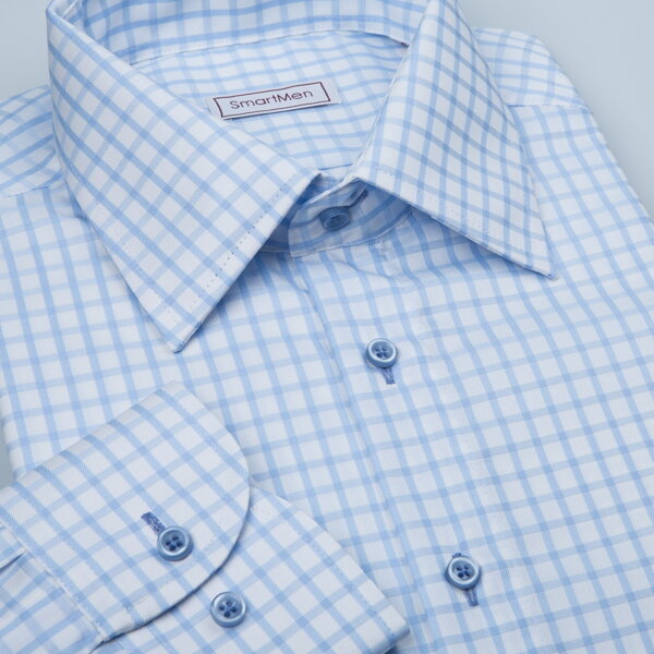 SmartMen Business Casual pánská košile modrá károvaná Slim fit