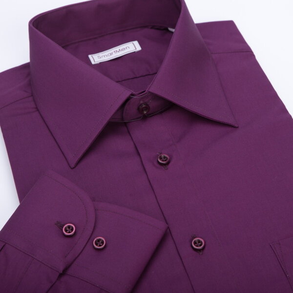 SmartMen jednobarevná fialová košile s dlouhým rukávem Regular fit