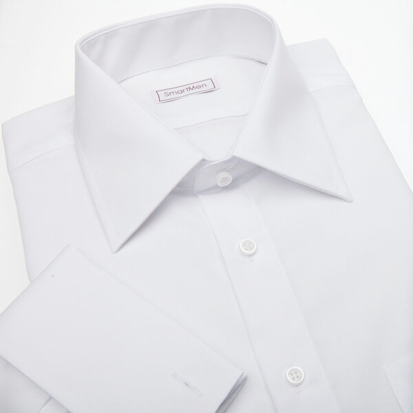 SmartMen společenská bílá košile na manžetové knoflíčky Non Iron Regular fit