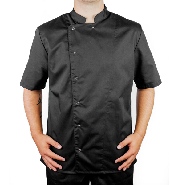 Černý kuchařský rondon s druky krátký rukáv