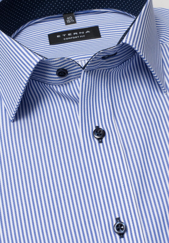 Pánská nežehlivá košile ETERNA Comfort Fit světle modrý proužek s kontrastem rypsový kepr