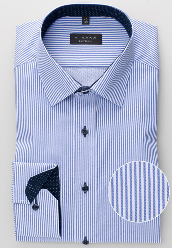 Pánská nežehlivá košile ETERNA Comfort Fit světle modrý proužek s kontrastem rypsový kepr