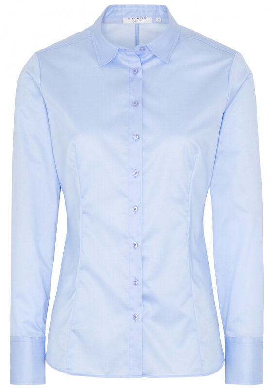 ETERNA Fitted dámská světle modrá neprosvítající halenka dlouhý rukáv rypsový kepr 100% bavlna Non Iron