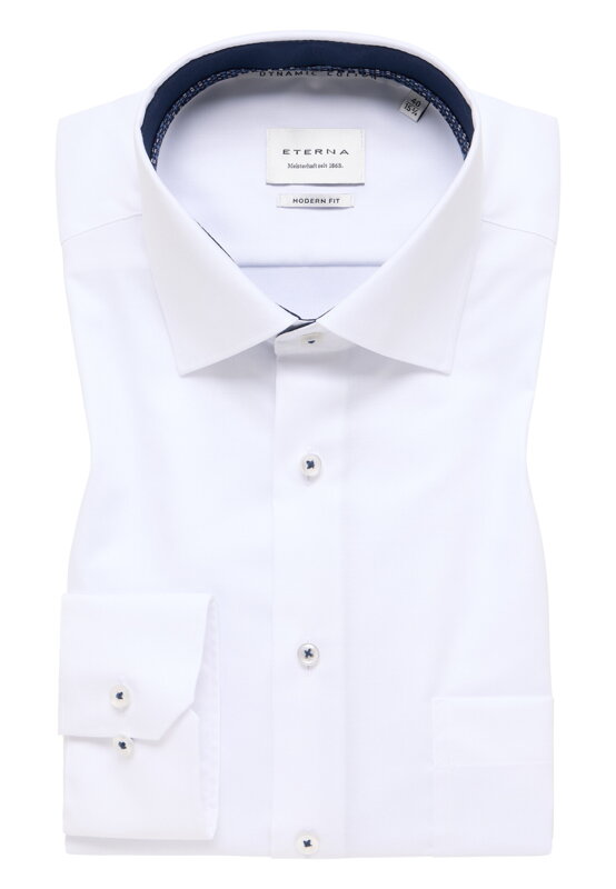 Bílá keprová pánská košile ETERNA Modern fit Non iron s kontrastem